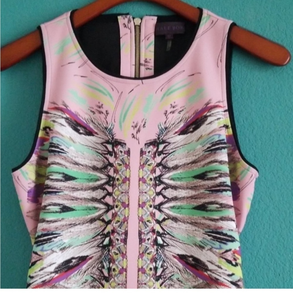 Hale Bob Pink Feather Print Dress Women  Sleeveless cut out back size medium - Picture 4 of 10